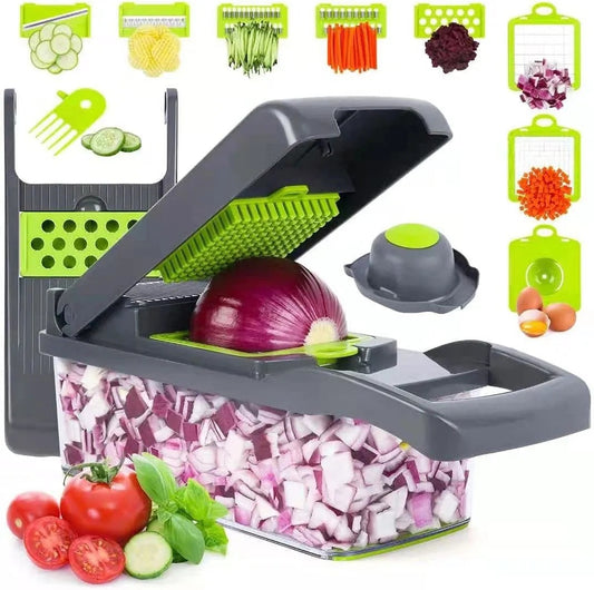 16-Piece Multi-Function Vegetable Chopper Set – Manual Slicer, Dicer, Grater & Potato Cutter with Handle