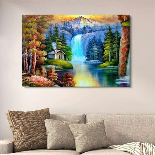 Scenic Mountain Waterfall Wooden Art Frame